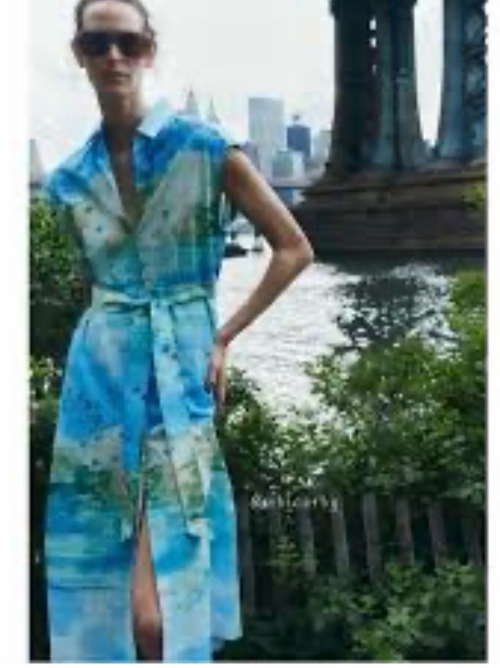 Zara Blue and Green Bird-Print Shirt Dress
